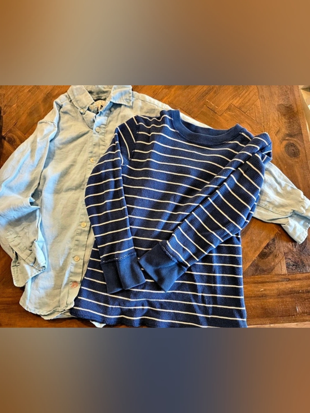 The Children's Place Boys Size 7/8 Blue Striped Shirt/ Linen Set